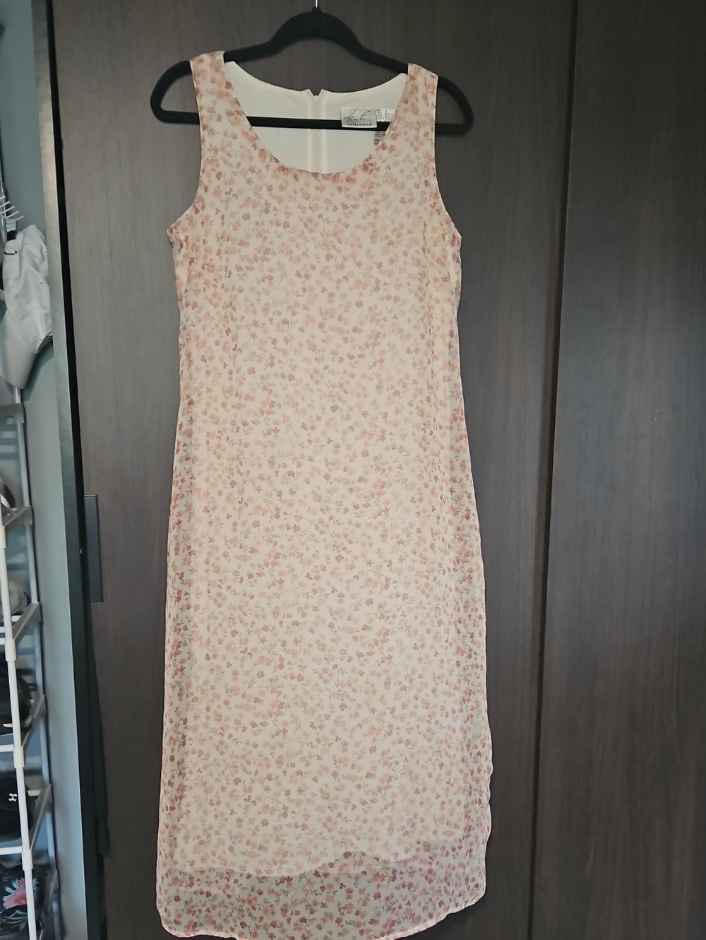 Sleeveless Cream and Pink Floral Midi Dress